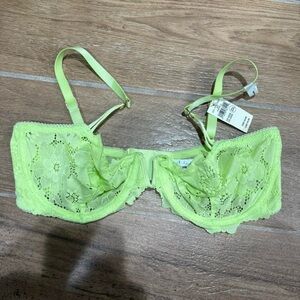 Aerie Lace Underwire Balconette Bra in Neon Green 32DD NWT
